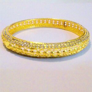 Gold Tone Filigree and Pave Rhinestone Bangle Bracelet